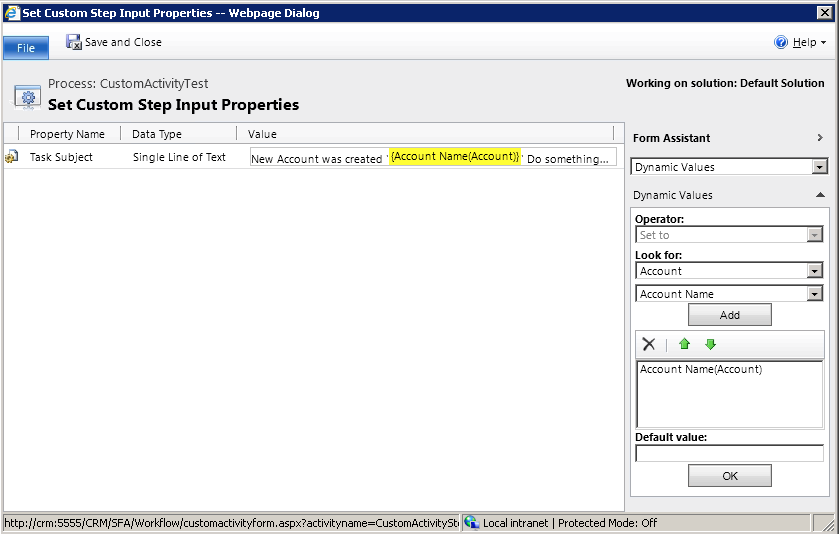 Set input parameter